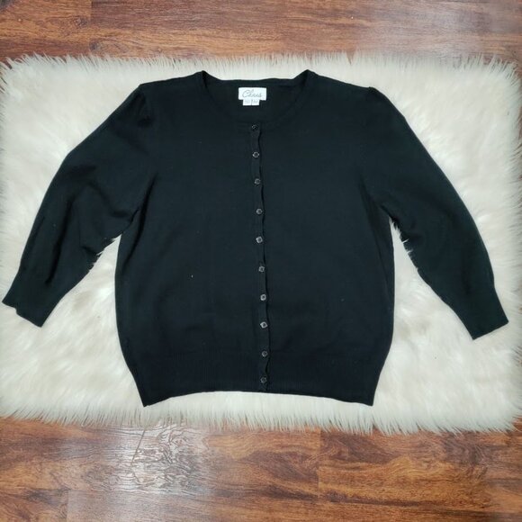 Chaus Black button Down Cardigan Cropped with 3/4 Sleeves L/ XL - Picture 4 of 11